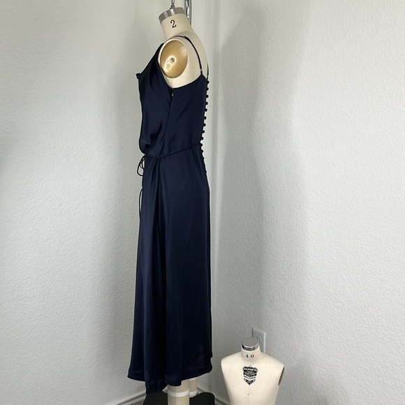 Low Classic Slim Cowl Dress Navy Button Belted - Picture 5 of 13